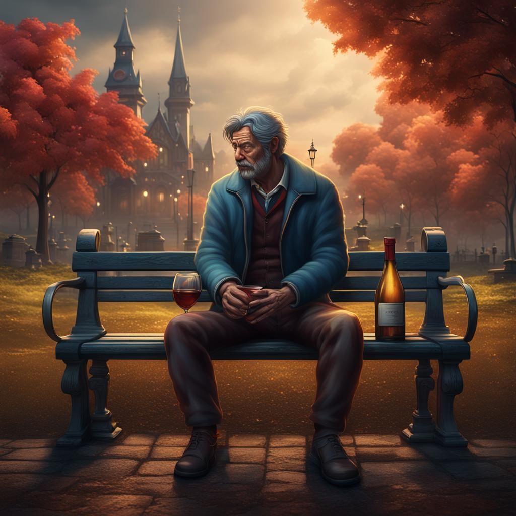 Sad Man with Wine: Detailed Matte Painting