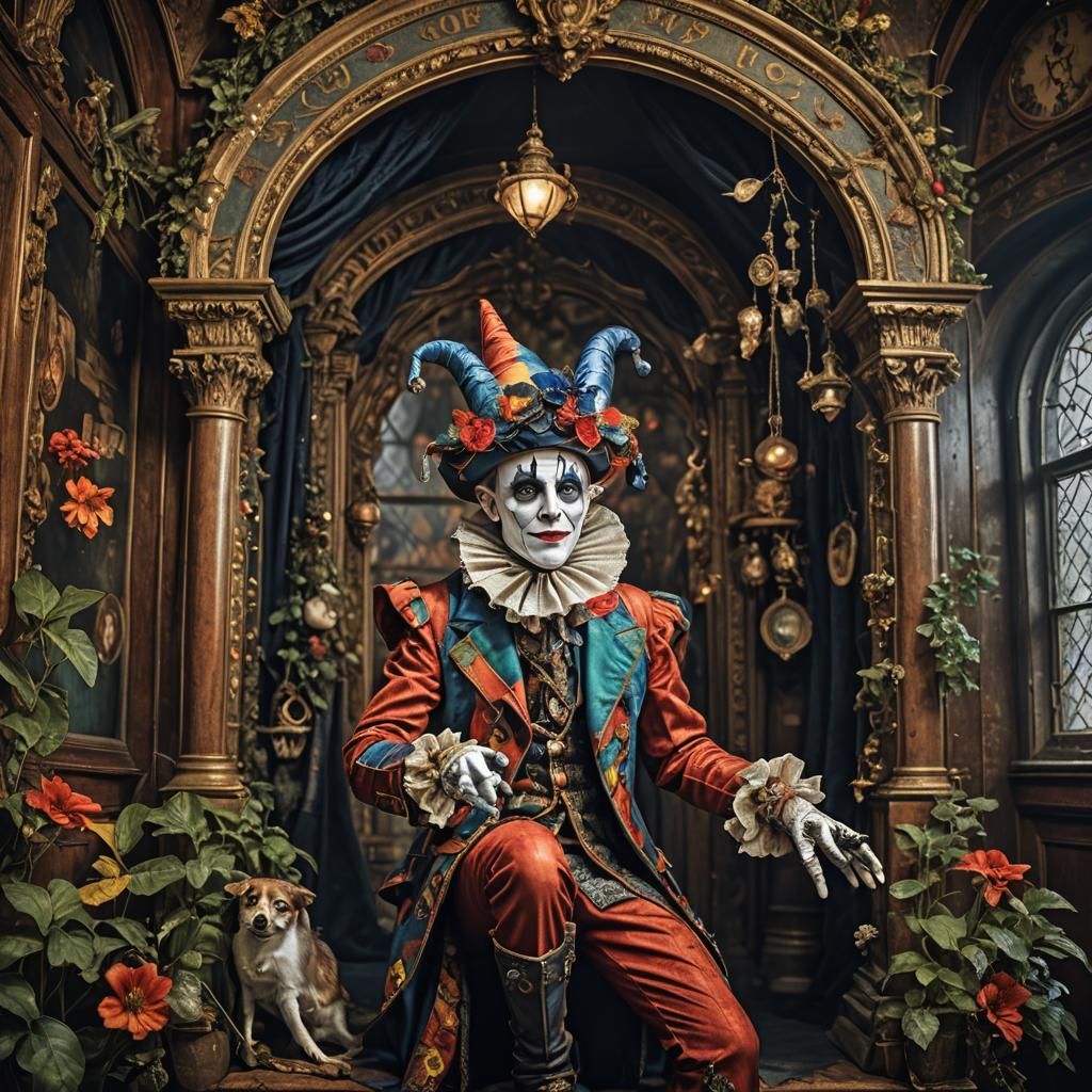 Harlequin Greets Bohemian Sorcerers: Hyperrealistic Image