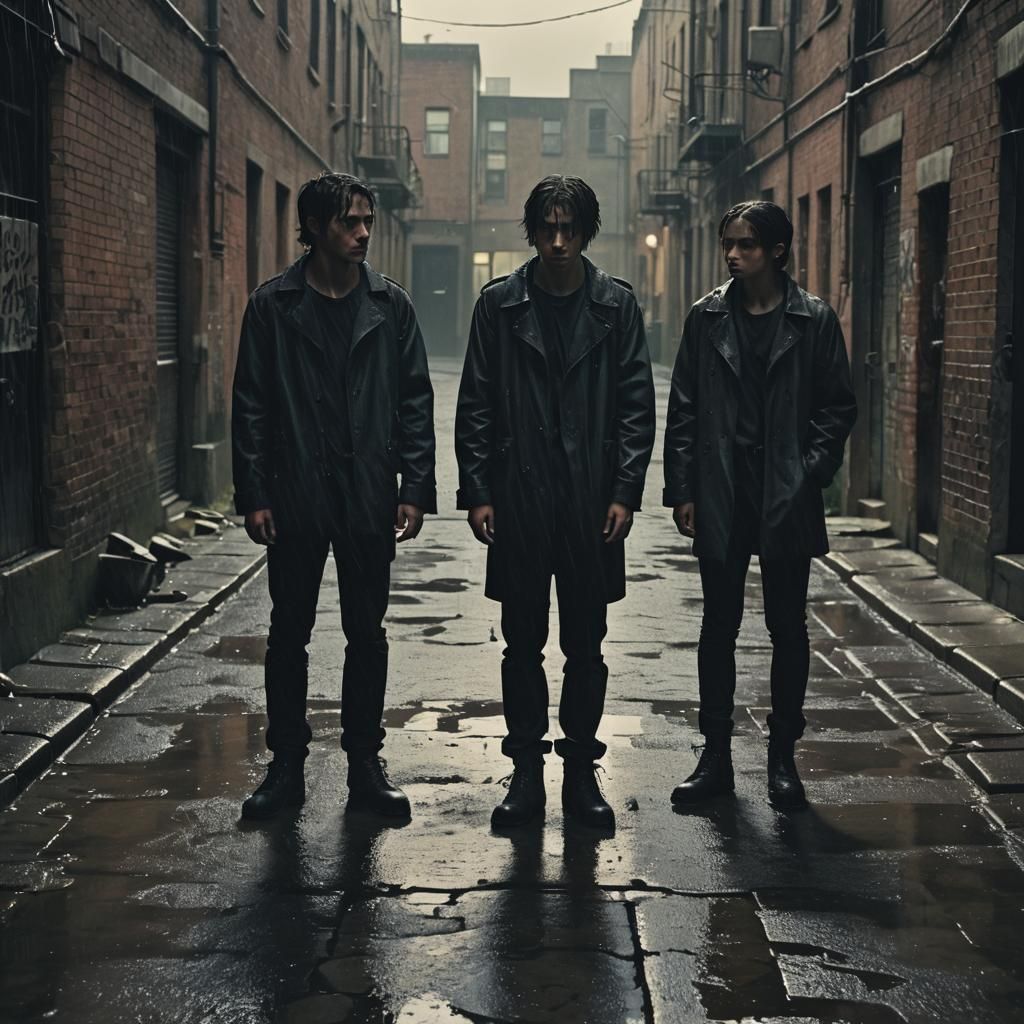 Dramatic Film Noir Alleyway Scene with Two Figures