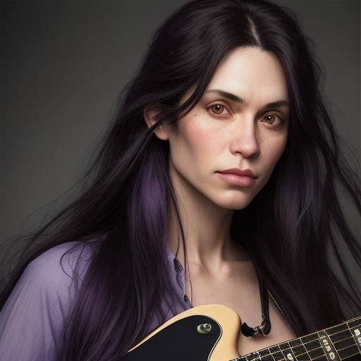 Girl with Purple Hair and Guitar, Professional Portrait