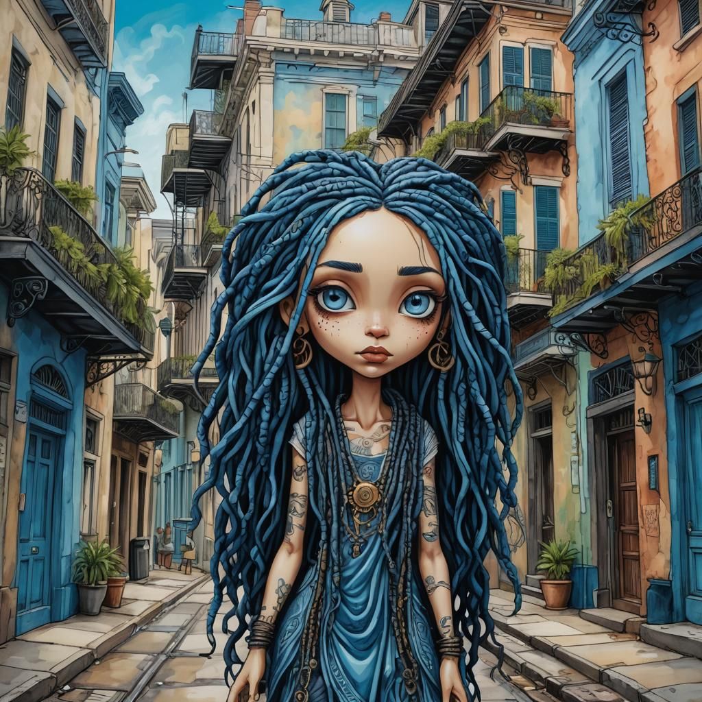 Chibi Woman in New Orleans, Detailed Art