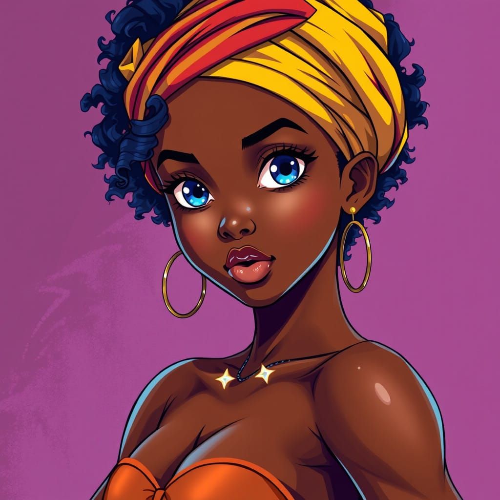 Confident Young African Girl in Vibrant Anime Style