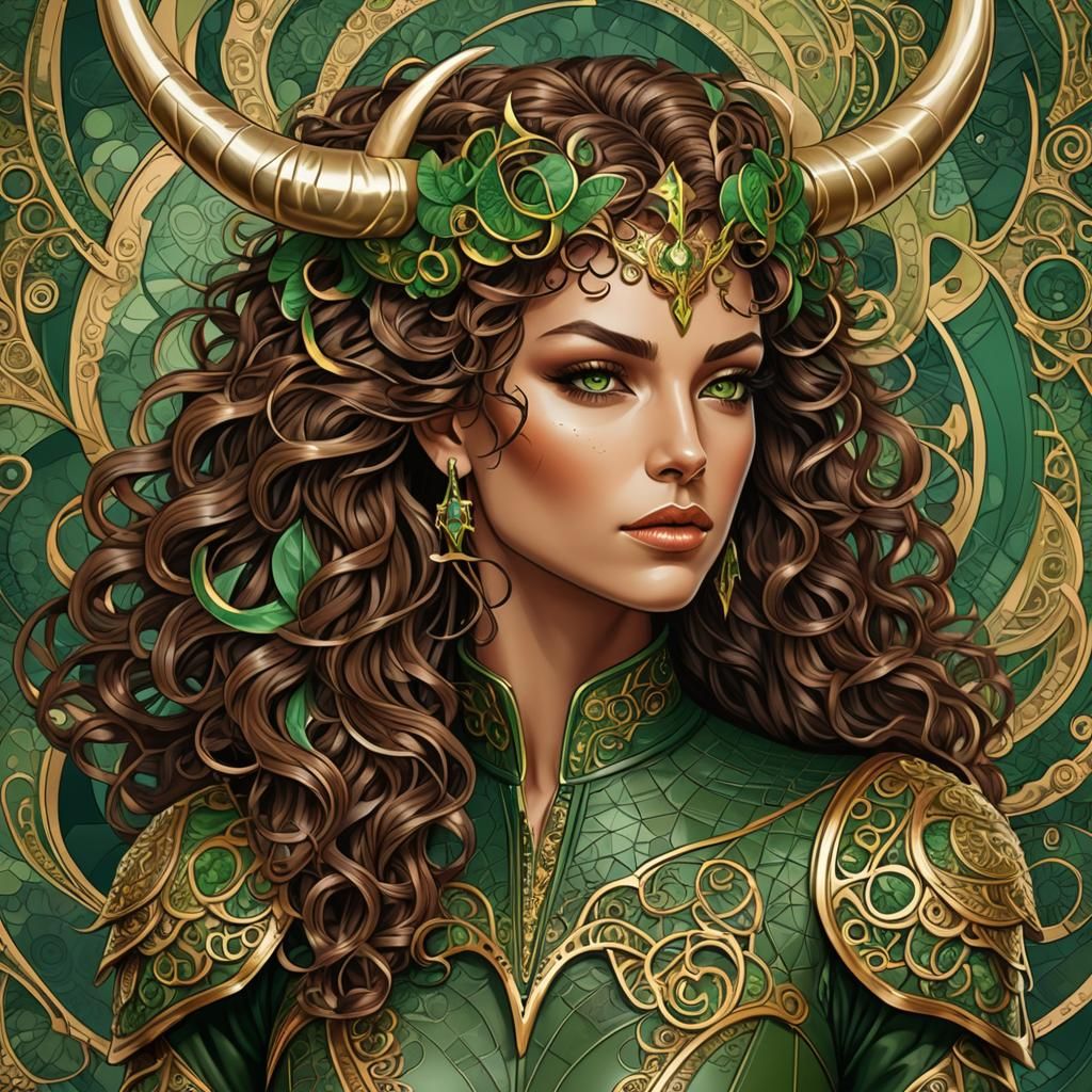 Human Taurus Female with Bull Horns, Digital Art