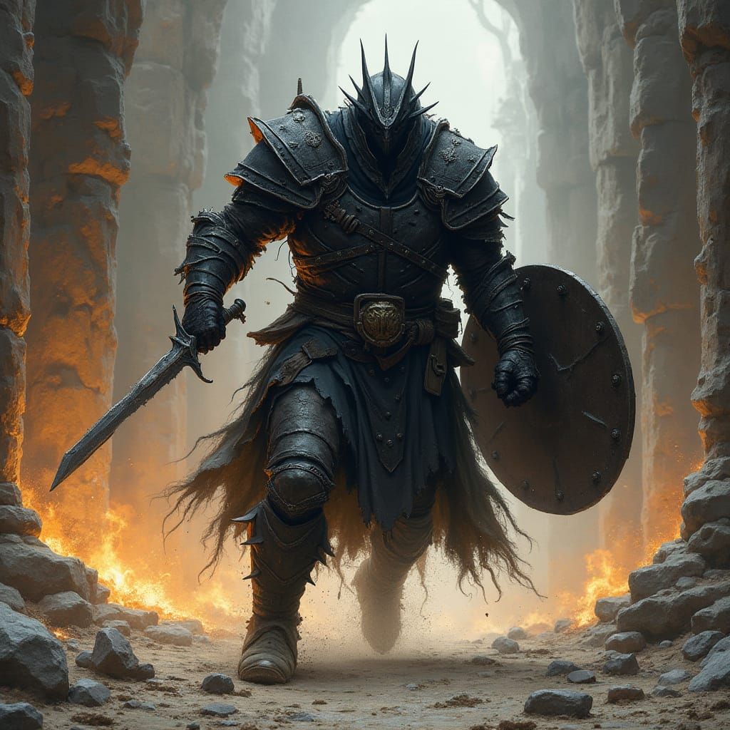 Dark Fantasy Dragonborn Warrior in Gritty Combat Scene