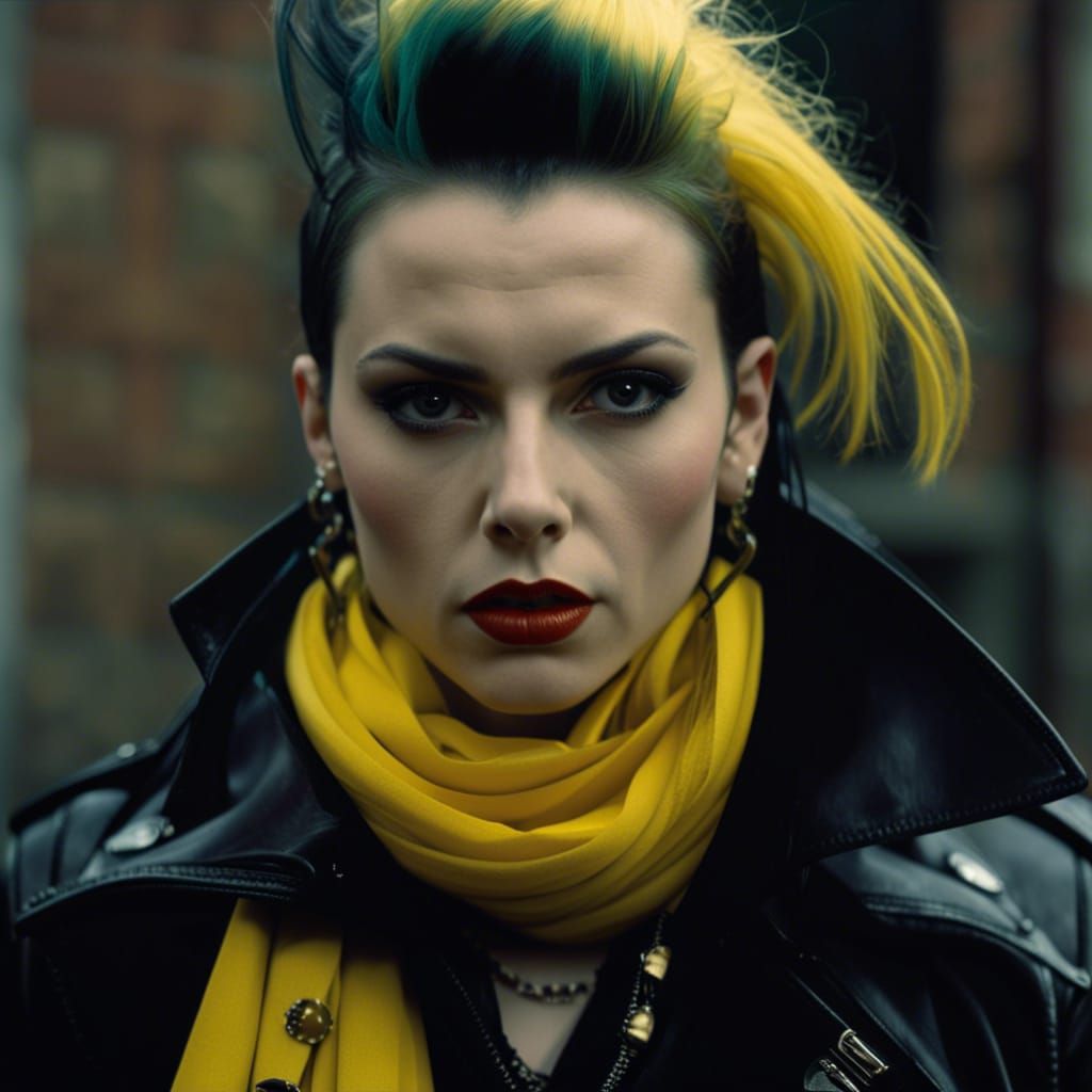 Goth Woman in Yellow Scarf: New Wave Aesthetic