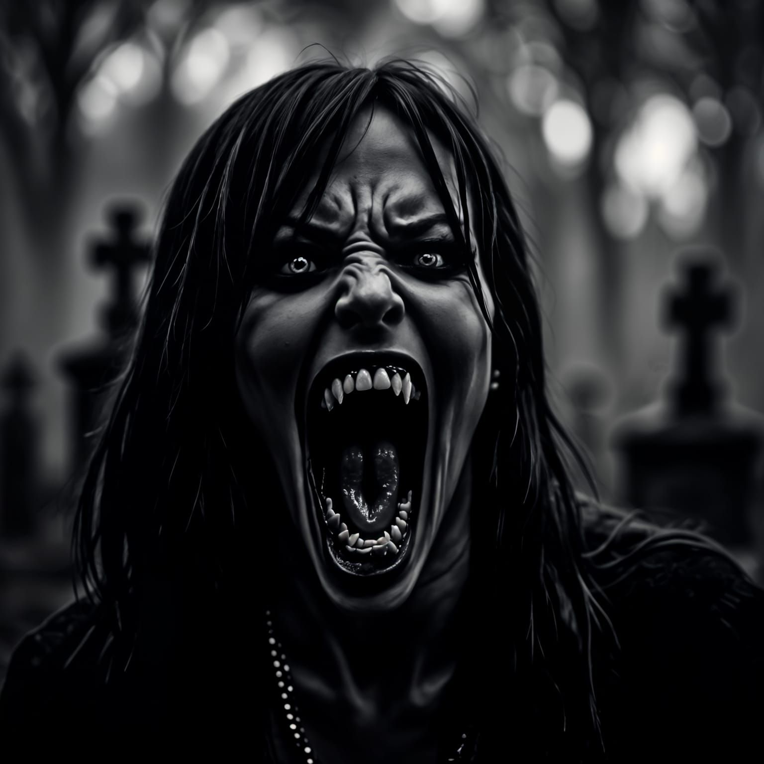 Gothic Vampire Queen in Black and White Screamo Style