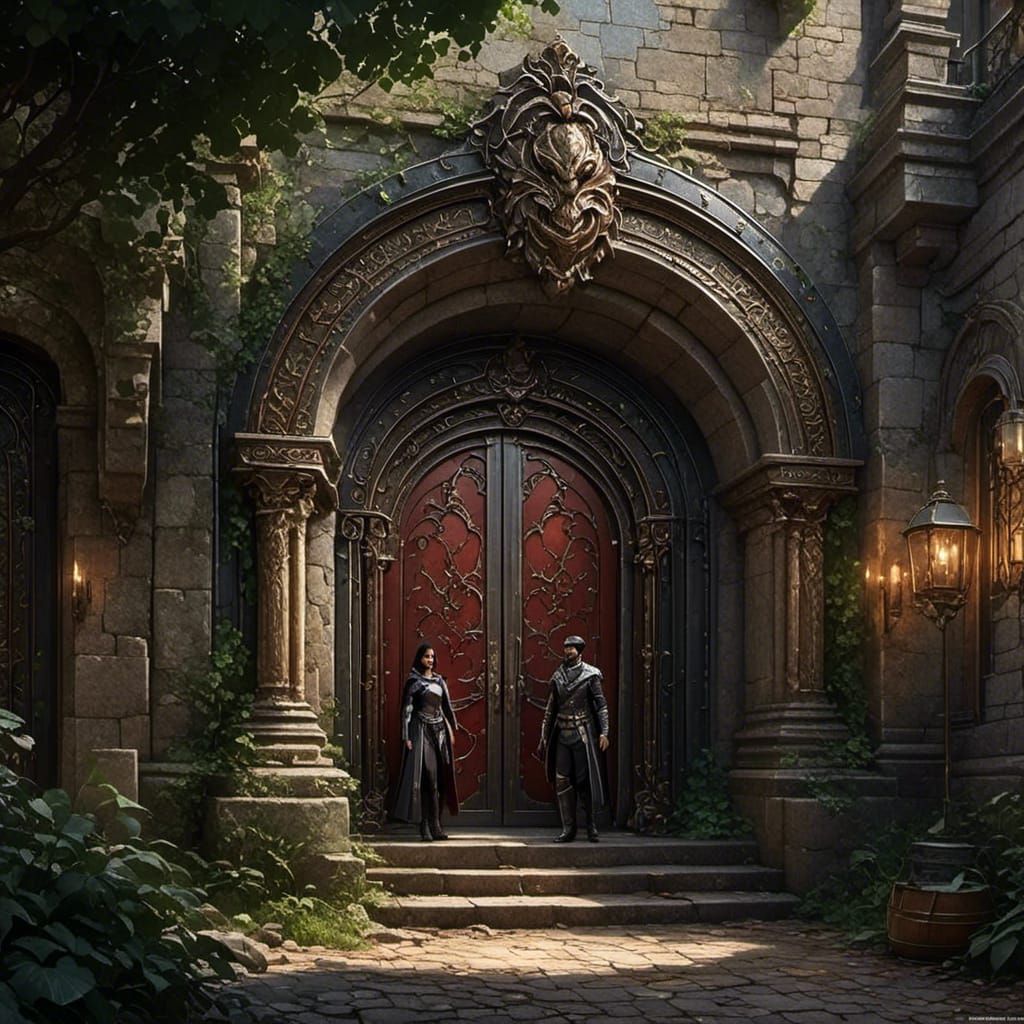 Knights Guarding Castle Doors in Detailed Digital Art