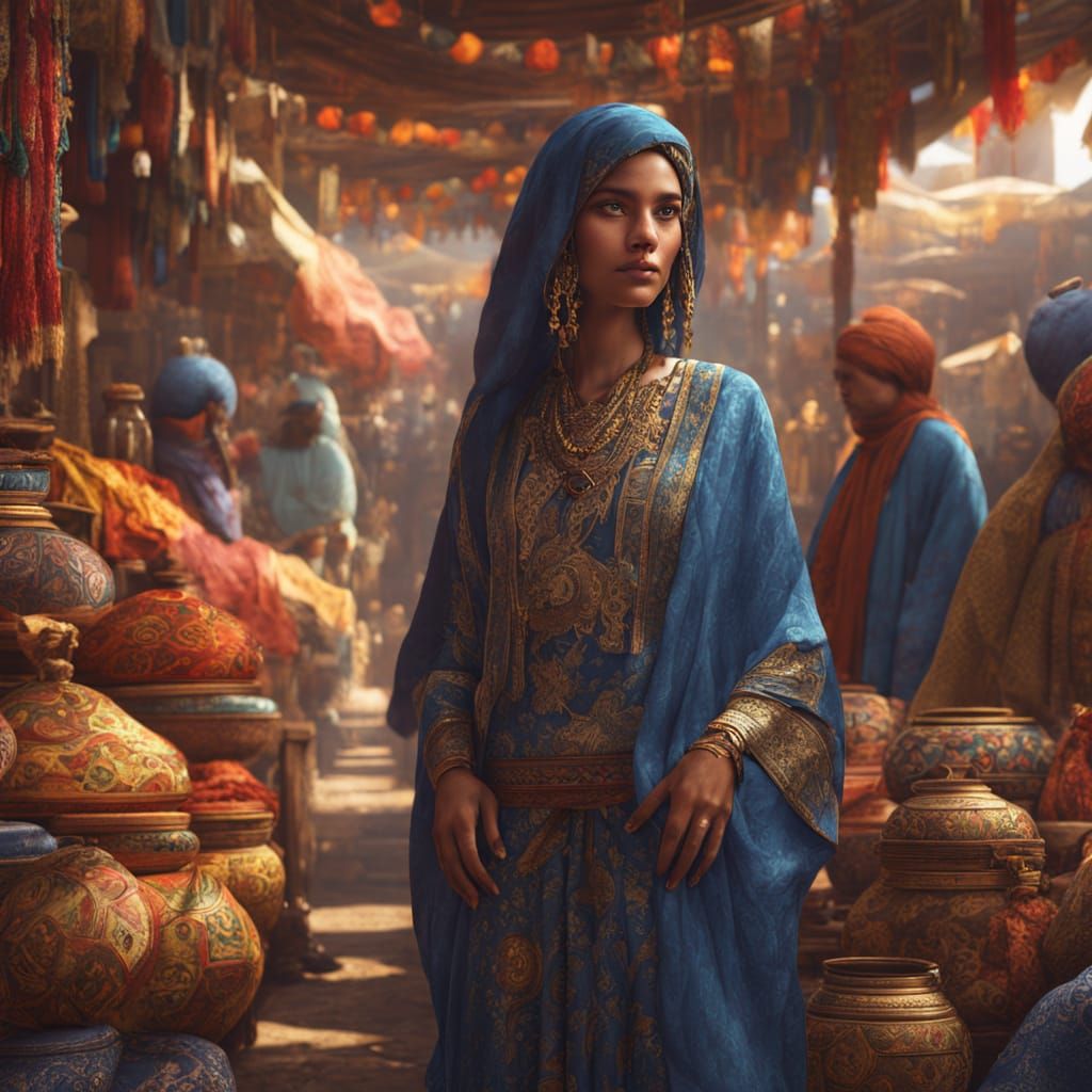 Mystic Woman in Middle Eastern Marketplace