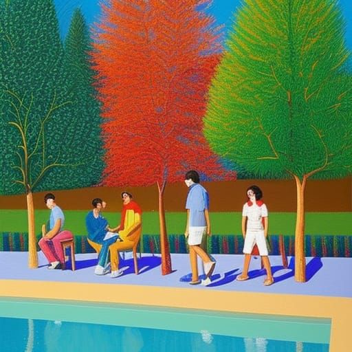 Teenagers in a Vibrant Wonderland, Gouache-style