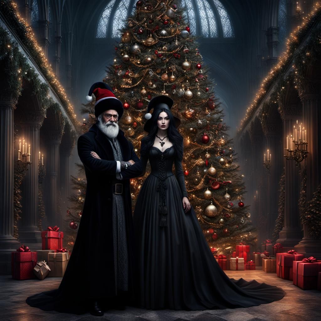 Gothic Christmas Couple with Tree: Digital Matte Painting