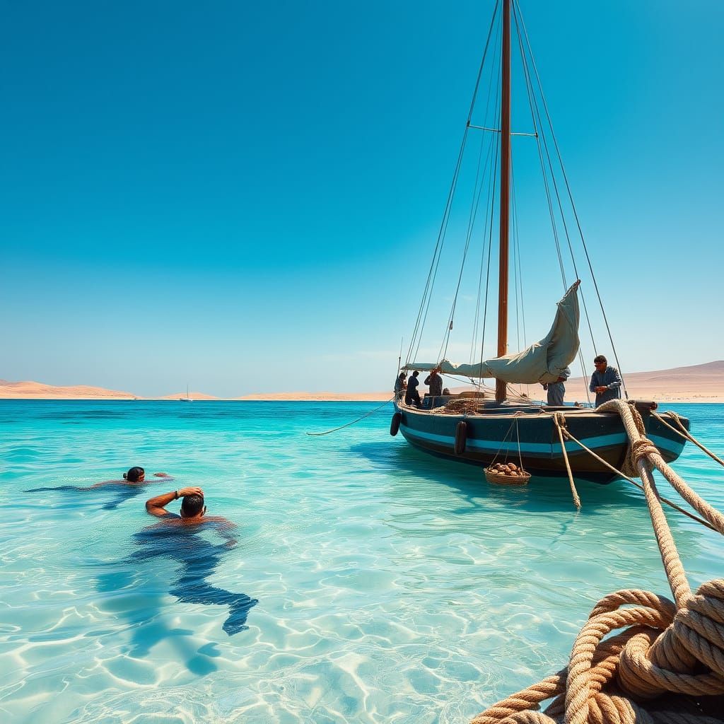 Pearling Dhow in Turquoise Waters: A Scene of Tradition