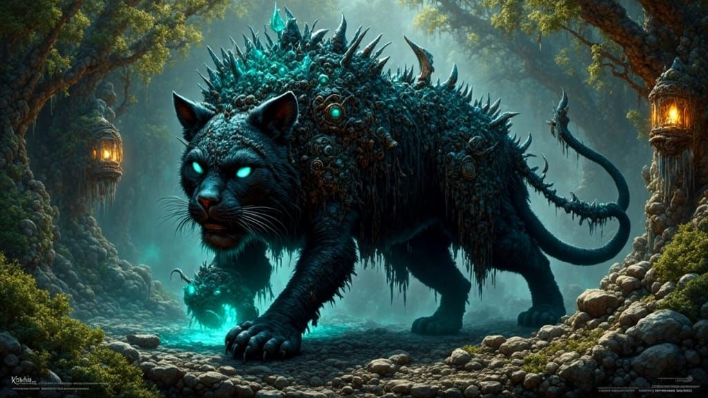 Black Panther in Misty Jungle at Twilight