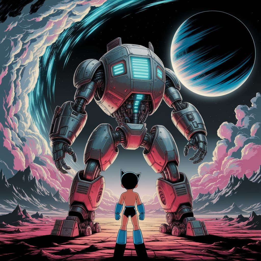 Astro Boy Meets Giant Machine on Gas Giant