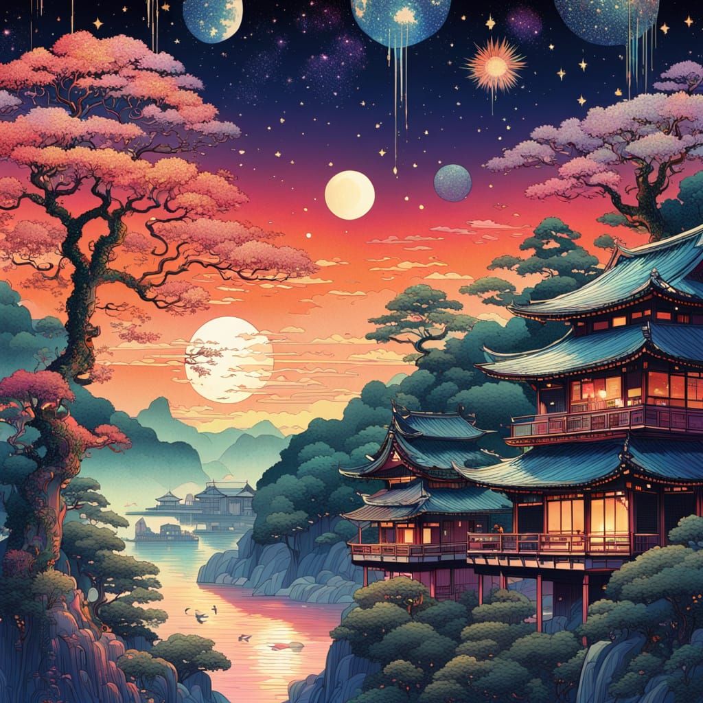 Romantic Galaxy Drips into Vibrant Cityscape