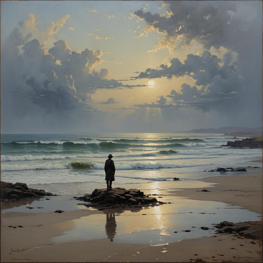 Surreal Landscape Oil Painting with Distant Horizon