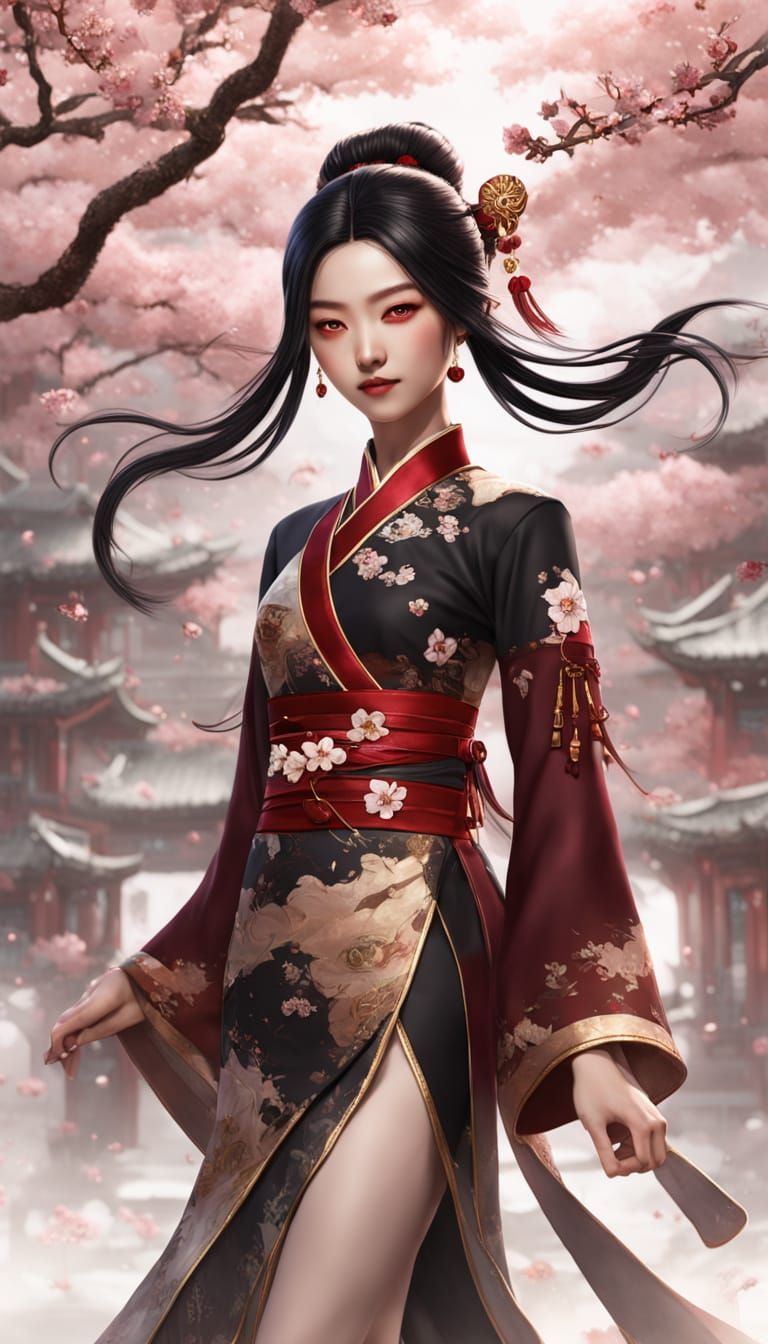 Ethereal Anime Beauty in Cherry Blossom Spirit World