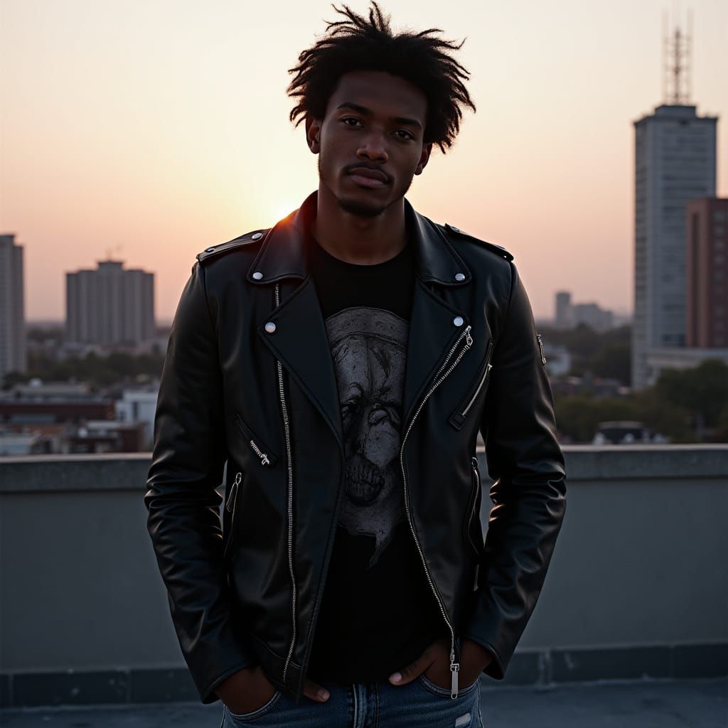 Hyperrealistic Photo of a Punk Man on Rooftop