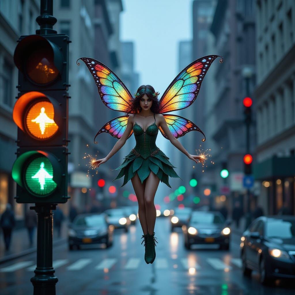 A mischievous fairy plays with traffic