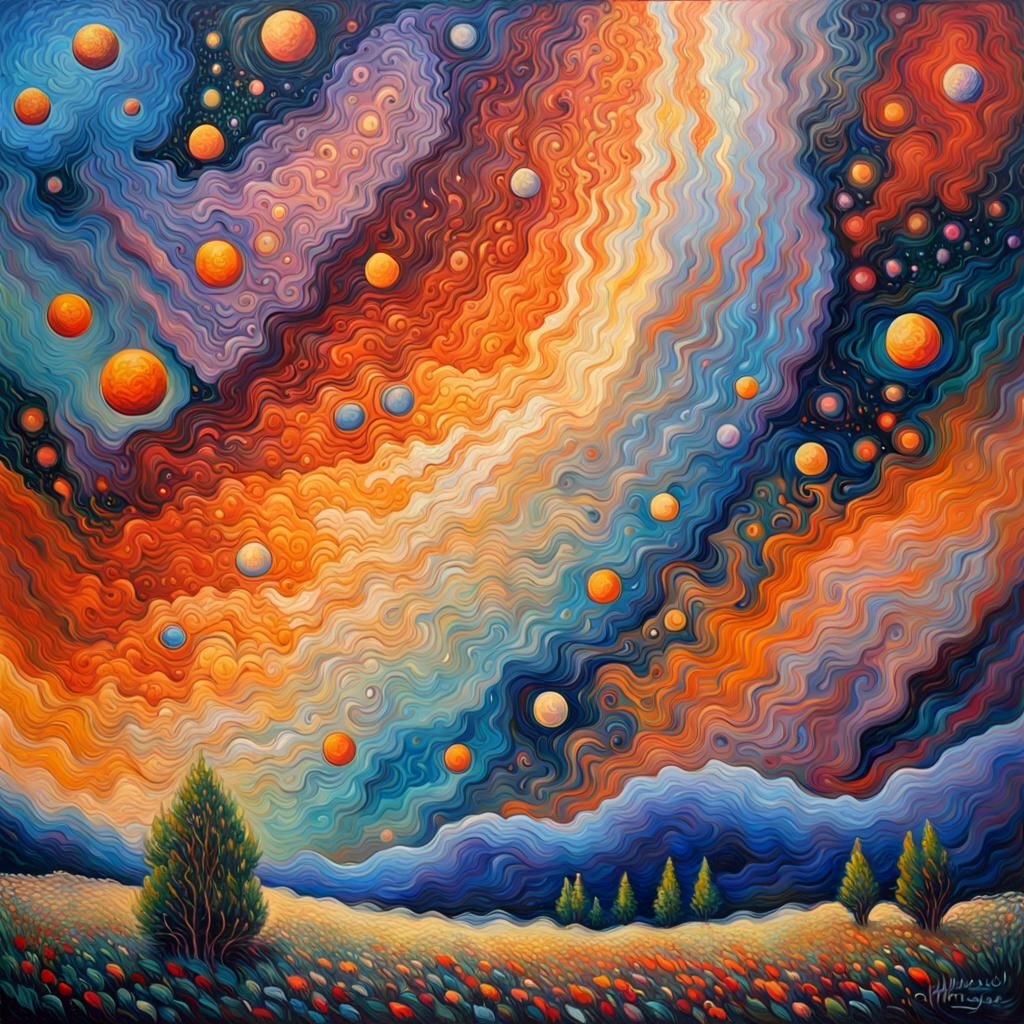 Cosmic Beauty: A Neo-Impressionist Oil Painting