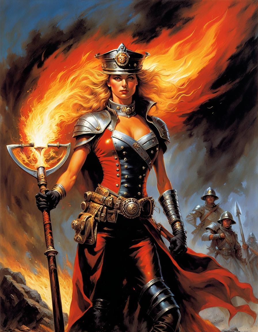 Detailed Firefighter Portrait with Fire Axe in 4K Realism