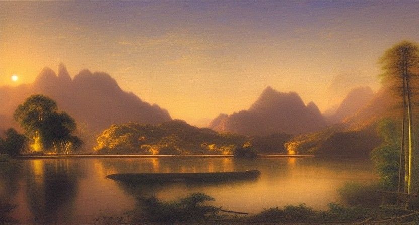 Blue Bamboo Forest at Sunrise: Matte Painting