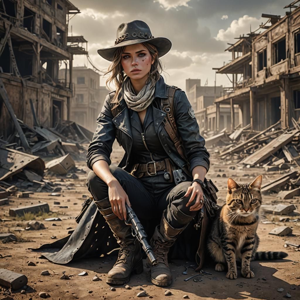 Gunslinger Girl Saves Cat in Post-Apocalyptic West