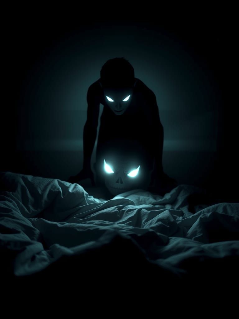 Shadowy Figure Hunting Monster Under Bed