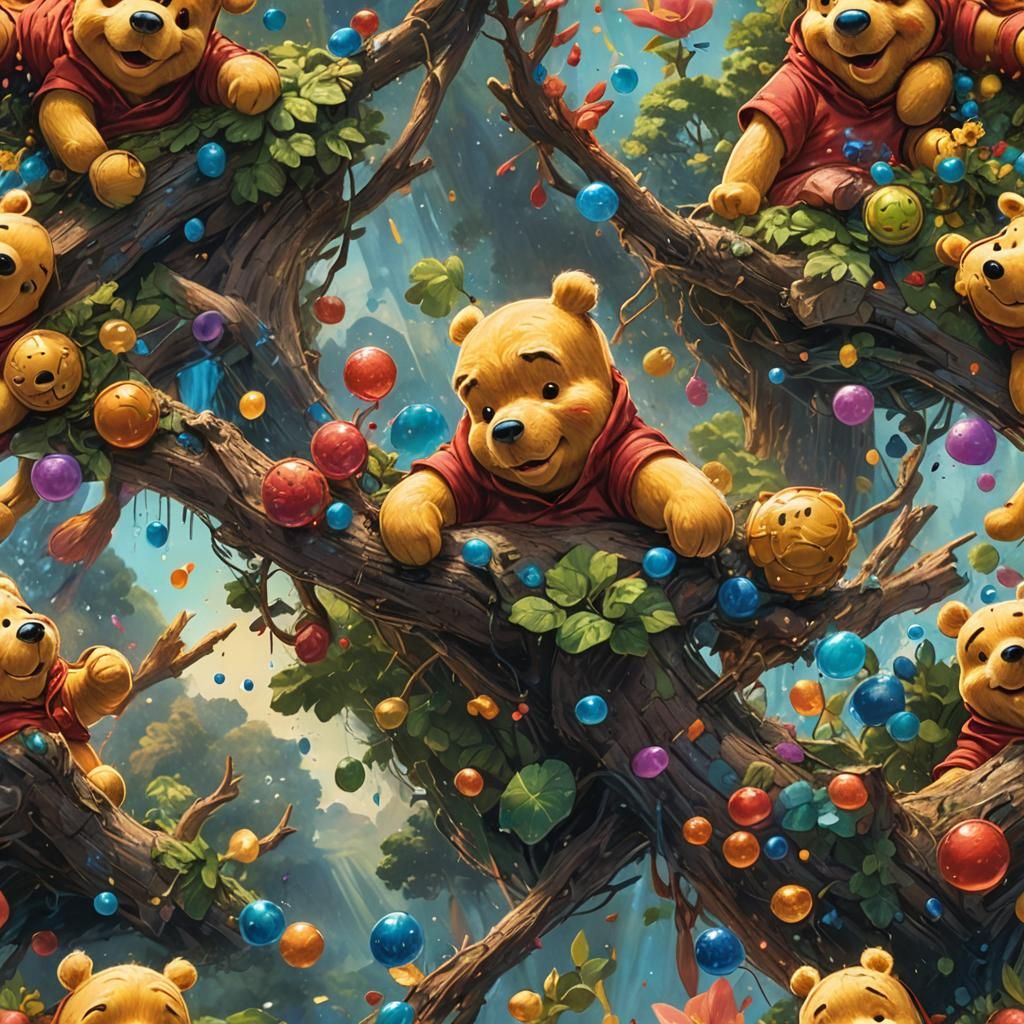 Hyperrealistic Winnie The Pooh Splash Art Portrait