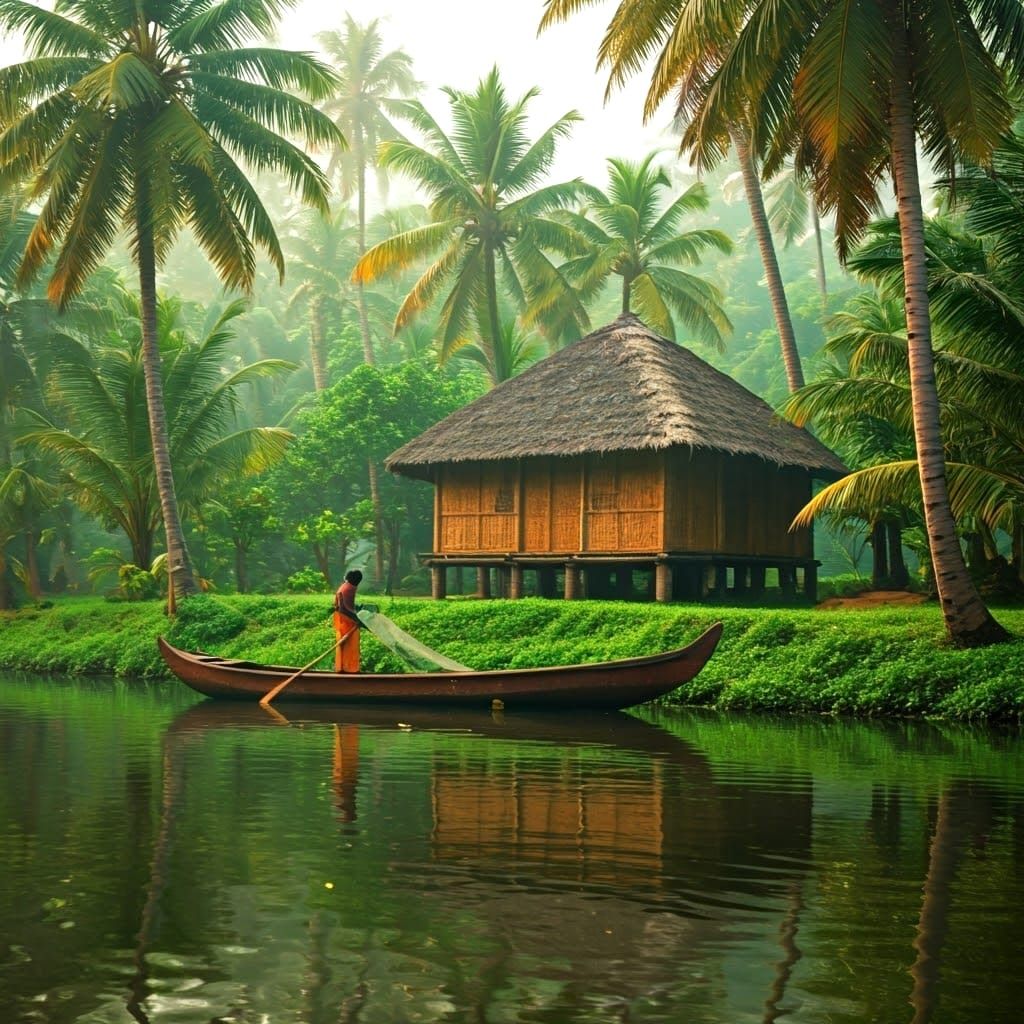 A Traditional Kerala Hut Amidst Tropical Serenity