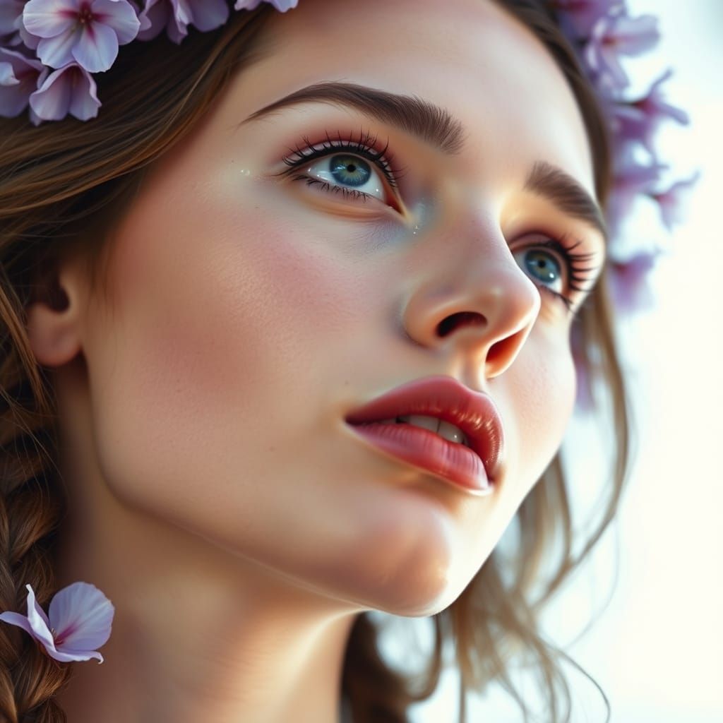 Ethereal Beauty in Lavender Hues, Long Braids, and Soft Flor...