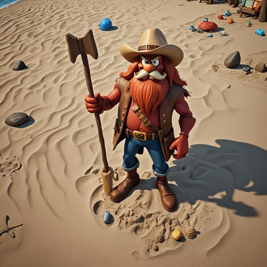 Yosemite Sam on the Beach: Pixar-Style 3D Art