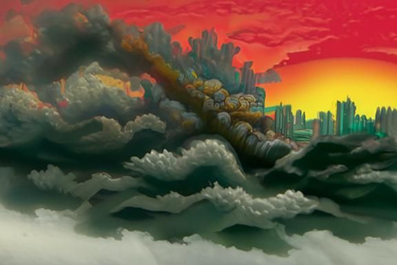 Post-Apocalyptic Pixel Art Cityscape with Rainbows