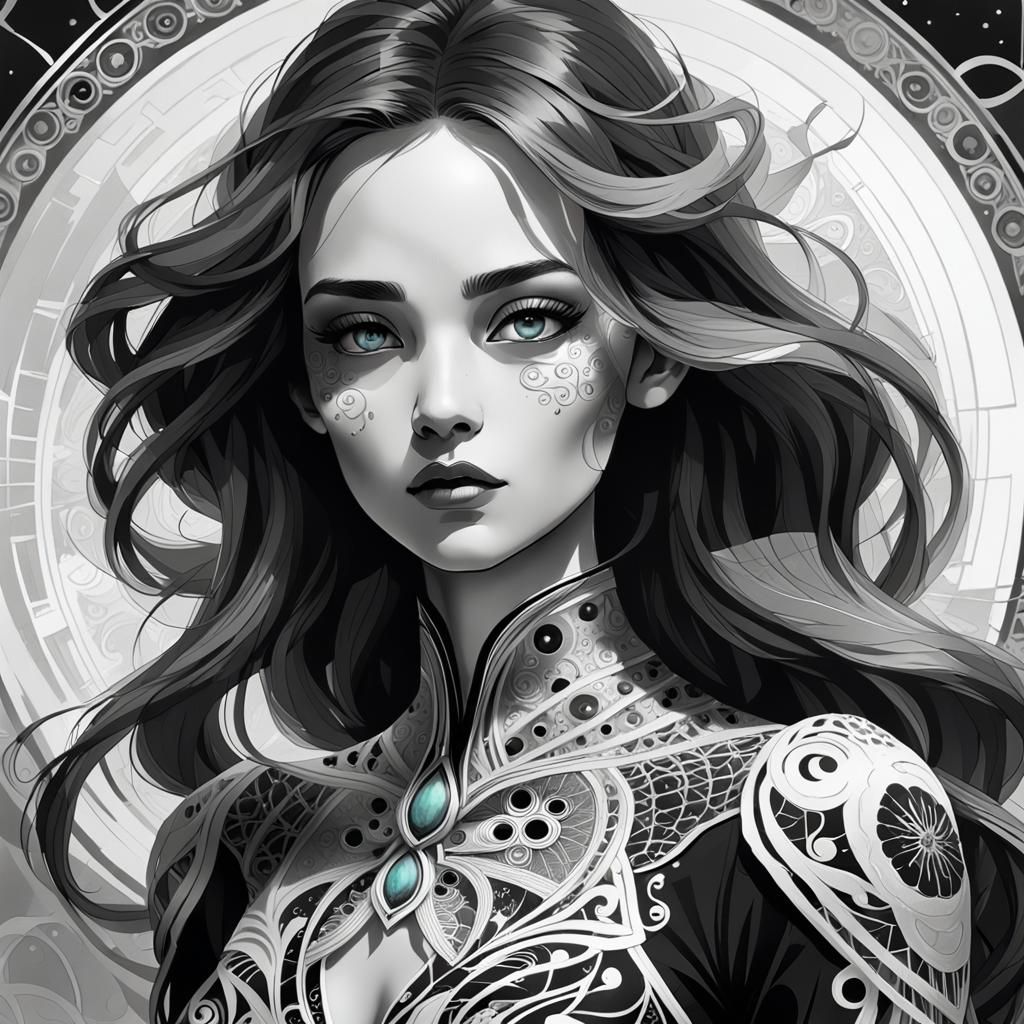 Stunning Woman with Intricate Features in Inkblot Art