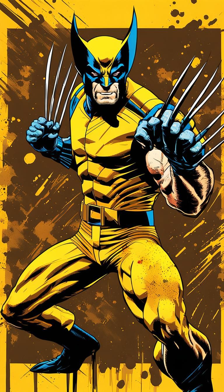 Wolverine Pop Art Illustration in Brown and Yellow