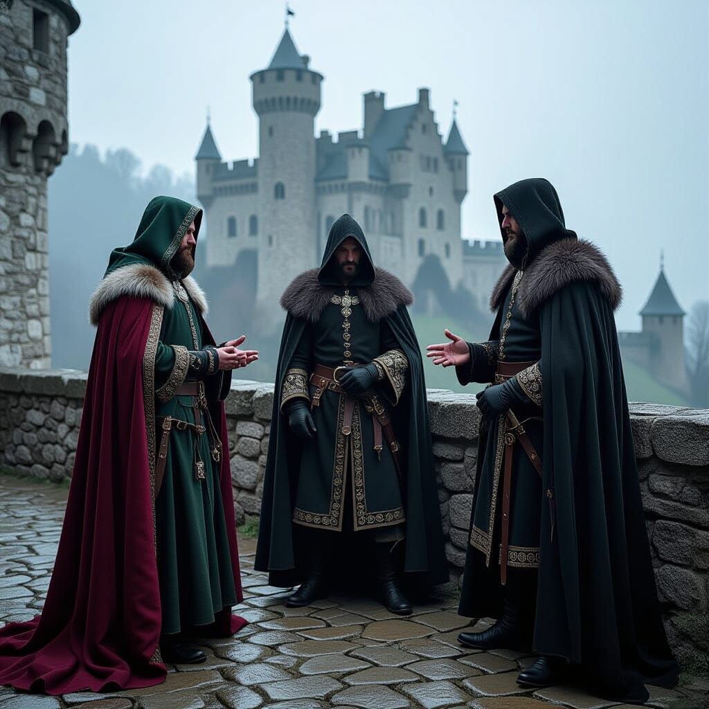 Medieval Kings Discussing War in Dark, Classic Style