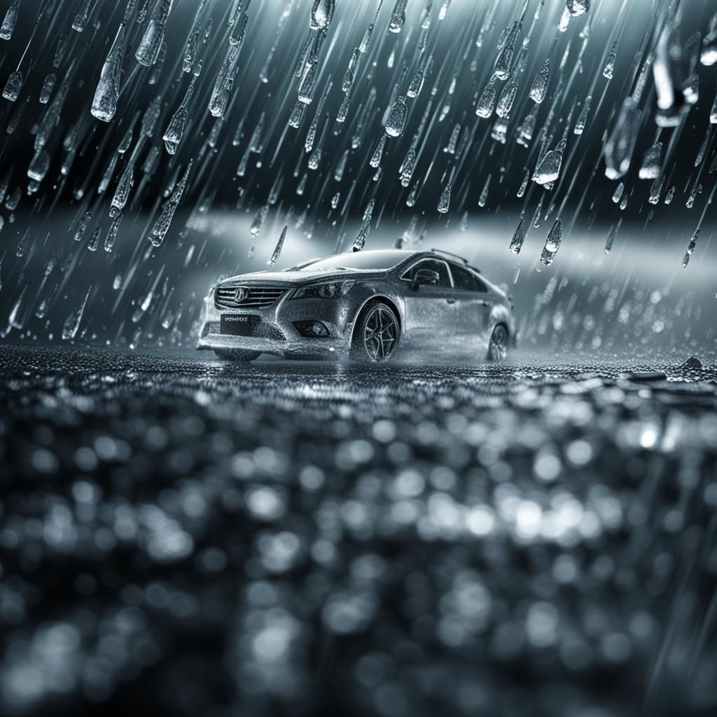 Hyperrealistic Car Covered in Rain and Ice