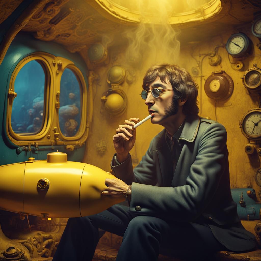 John Lennon Smoking Submarine Pipe: Detailed Matte Painting
