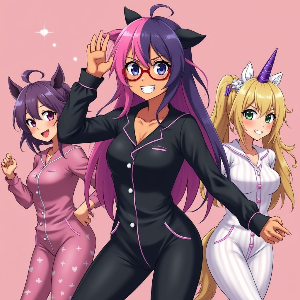 Anime Women Dance Party in Playful Style