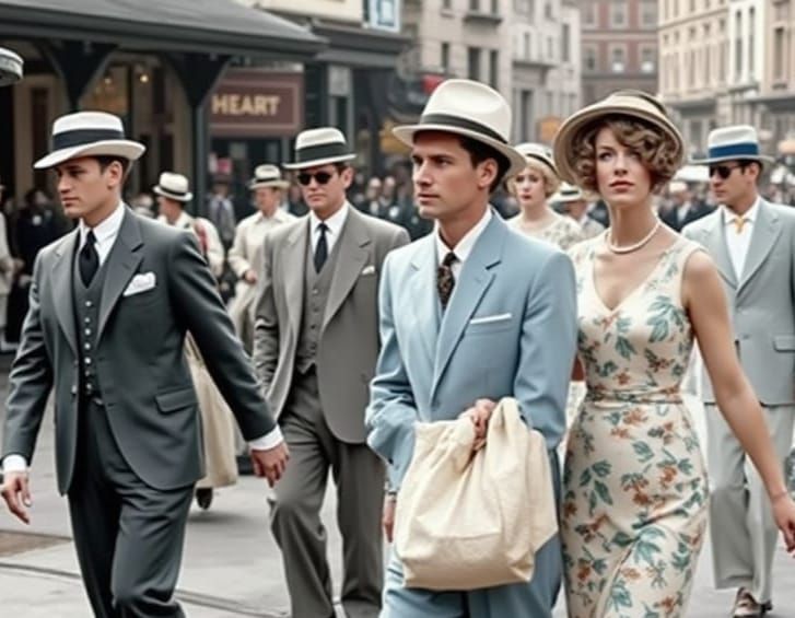 1930s Street Scene with Streetcar and Newspaper Vendor