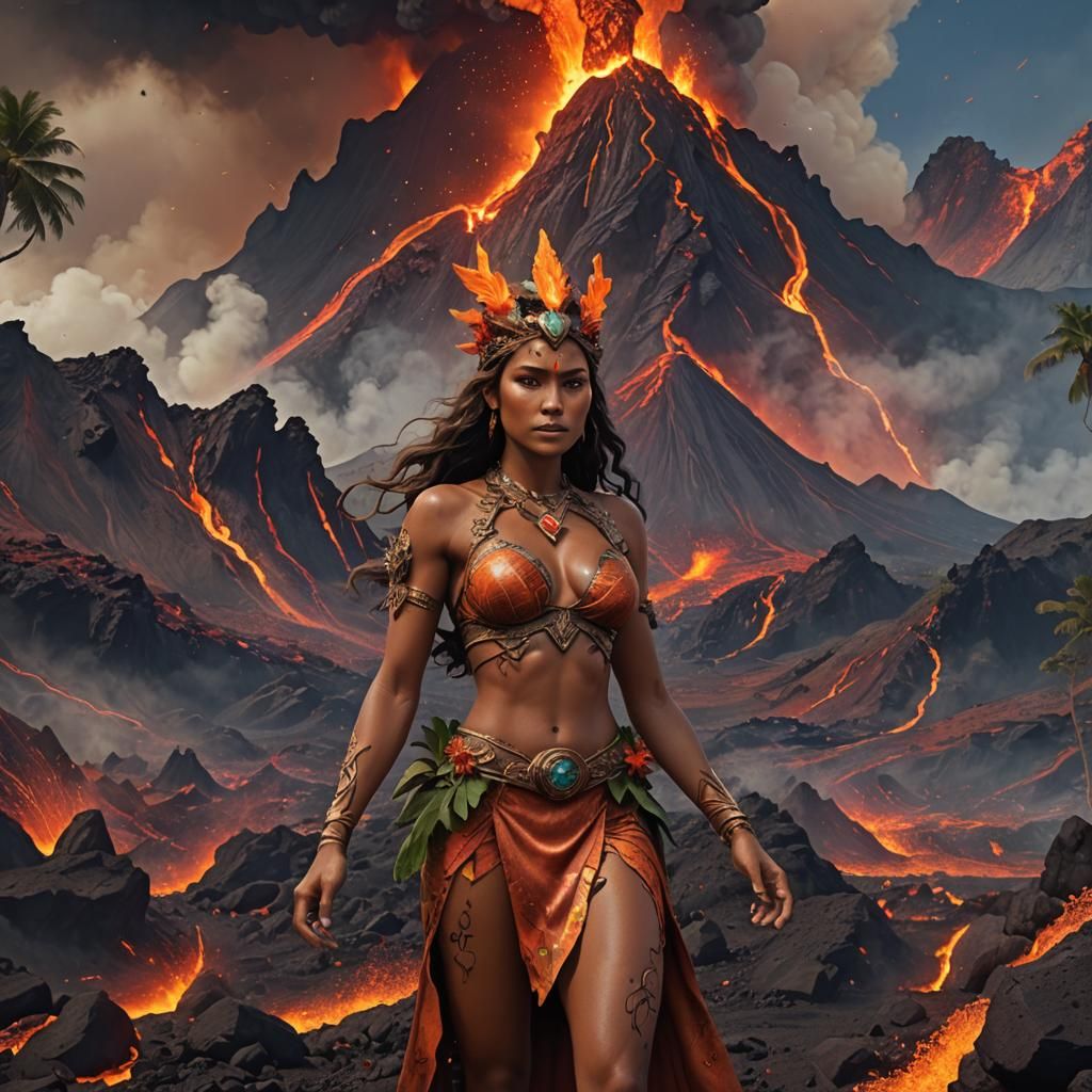 Hawaiian Goddess Emerges from Volcano: Fantasy Art
