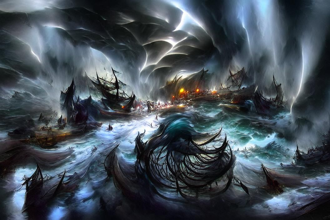 Ominous Maelstrom Sea Storm in Dark Fantasy Style
