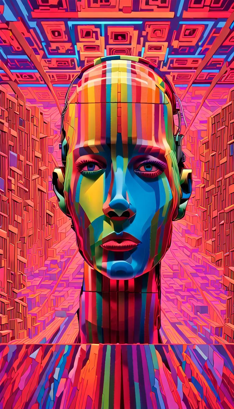 Psychedelic 3D Image with Vivid Contrasting Colors