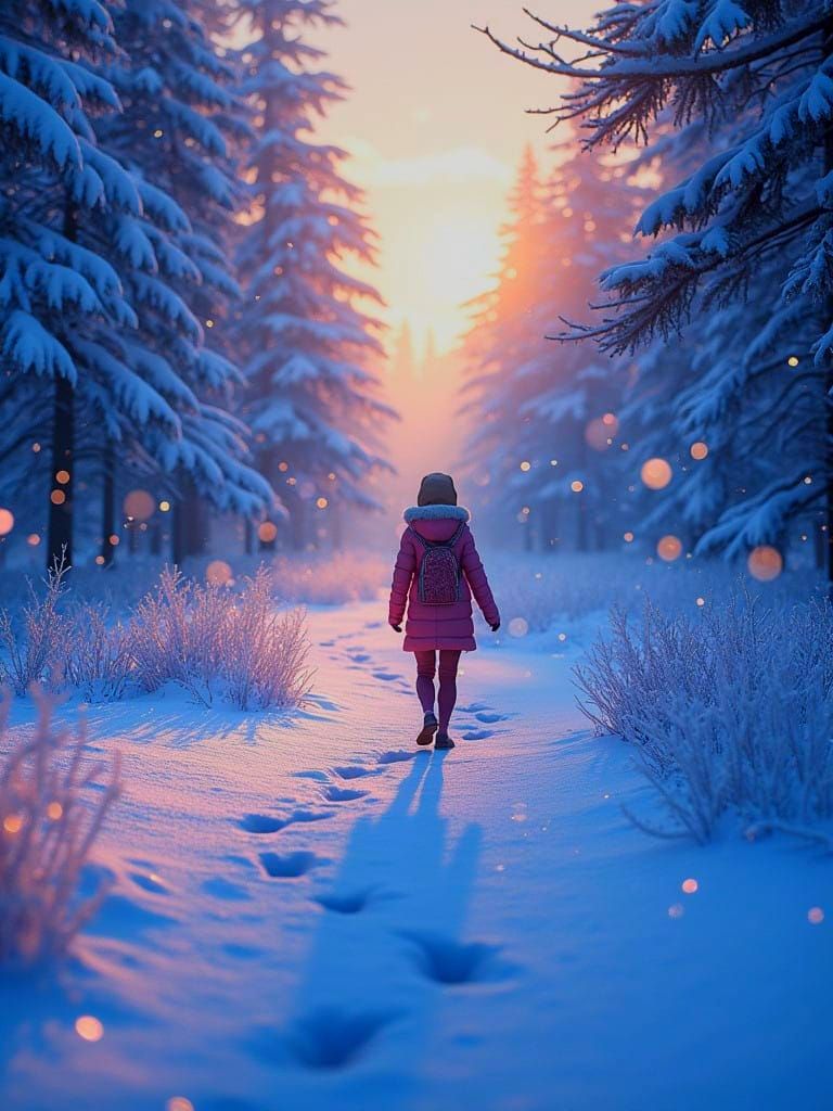 Enchanted Winter Wonderland Scene in Vibrant Fantasy Colors