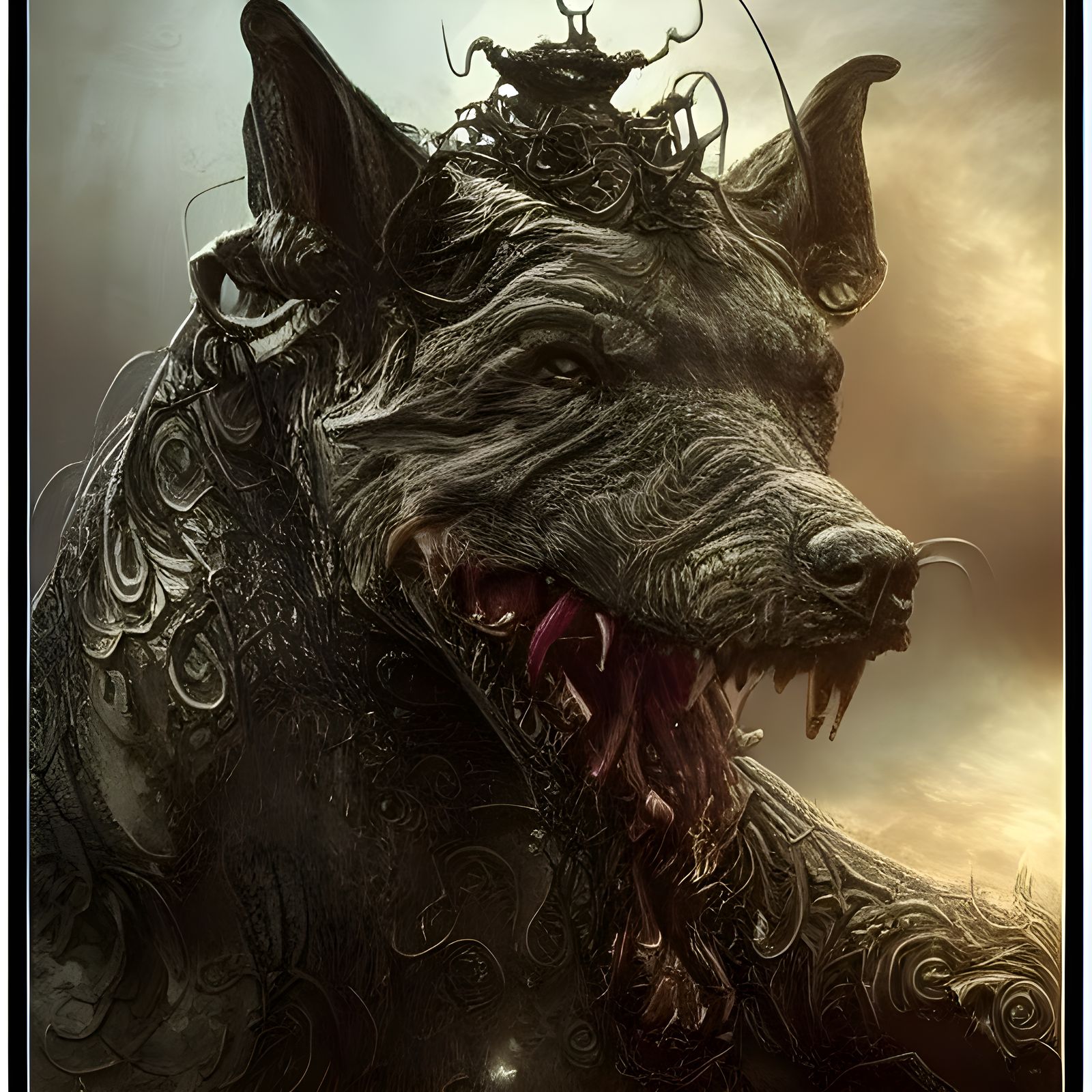 Intricate Hell Hound Pitbull Digital Painting