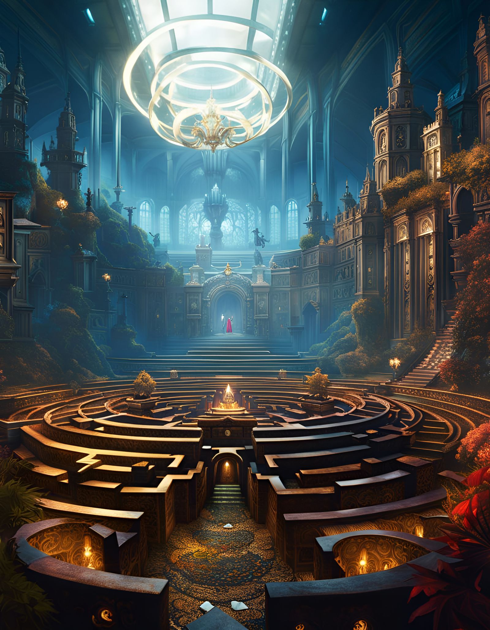 Intricate Labyrinth Maze: Fantasycore Oil Painting