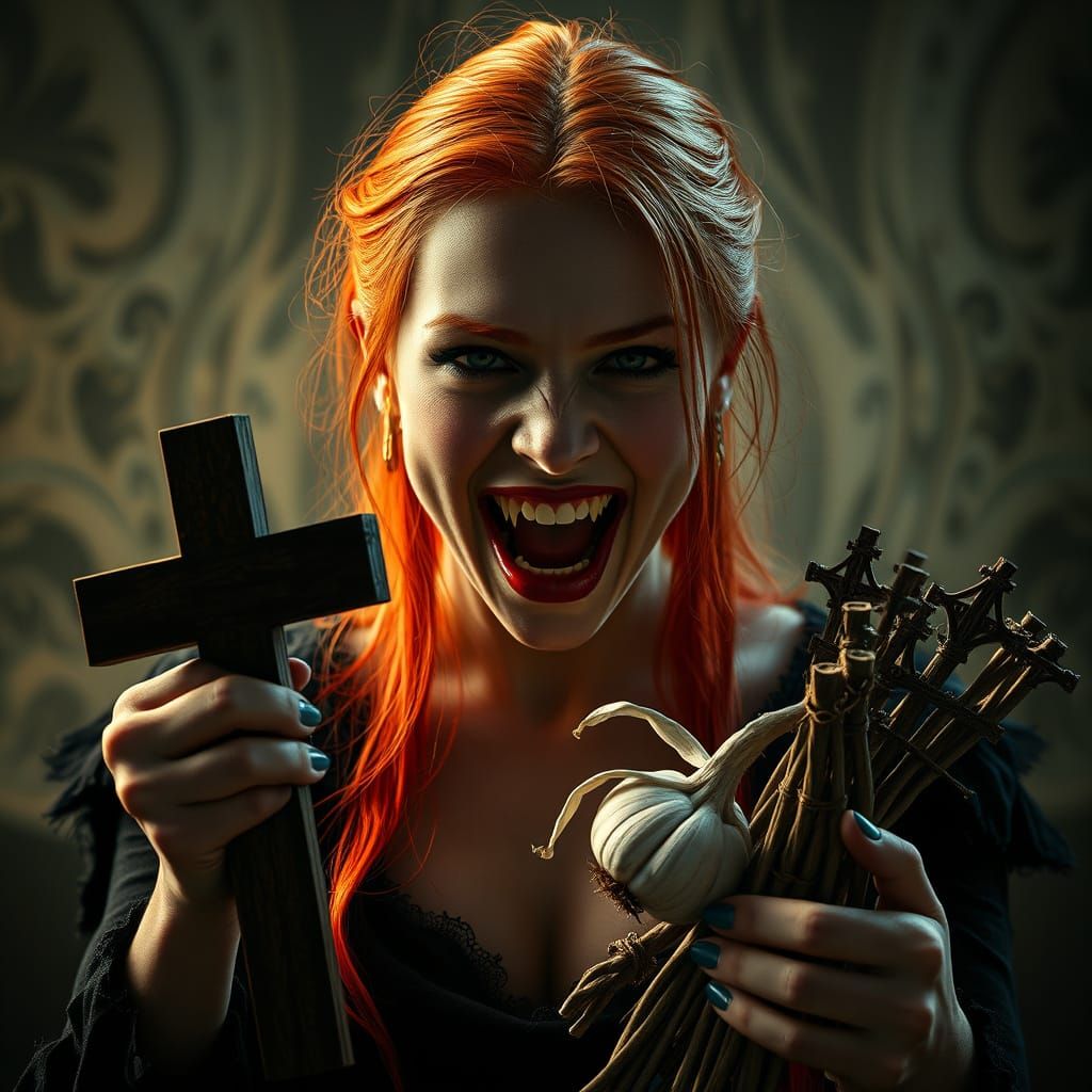 Redhead Vampire Hunter in Dramatic Cinematic Portrait