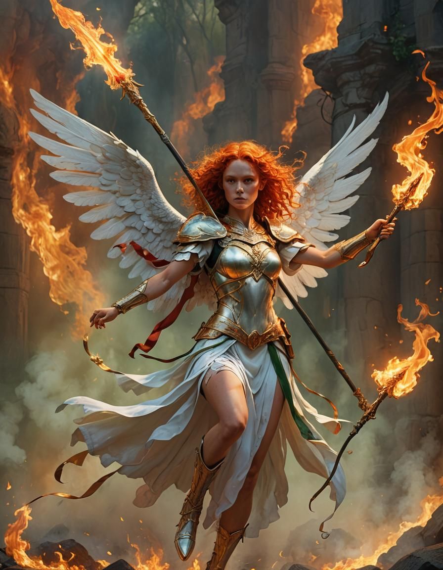 Fiery Angel Concept Art in Michael Whelan Style