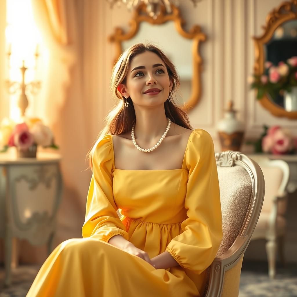 Elegant Woman in Rococo Room in Dreamy Ethereal Style