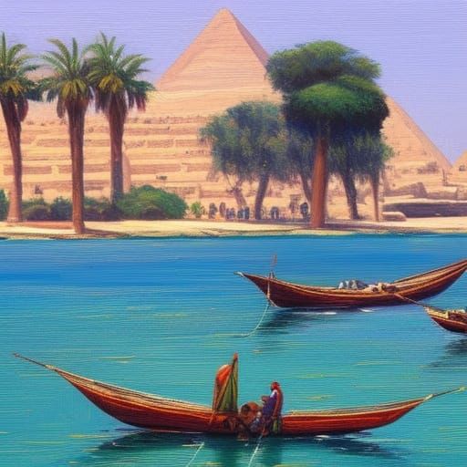 Felucca Sailboats on the Nile: Oil Painting