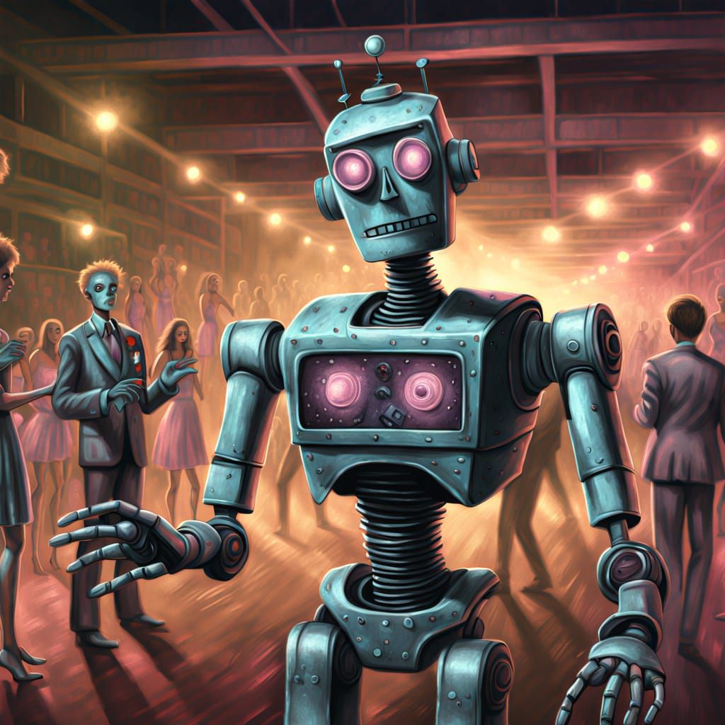 Robot Zombie at Prom in Chalk Art Style